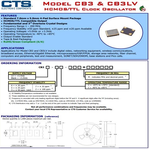 CB3LV-3I-33M333000,CTS晶体振荡器,网络设备晶振