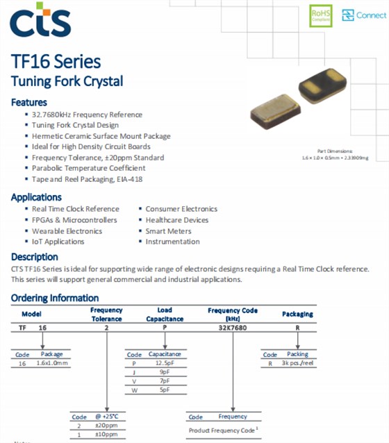 CTS晶振,进口压电石英晶体,TF16晶振