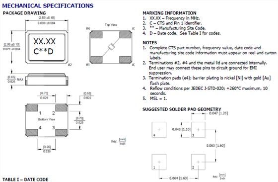 CTS晶振,压电石英晶体,425贴片无源晶振