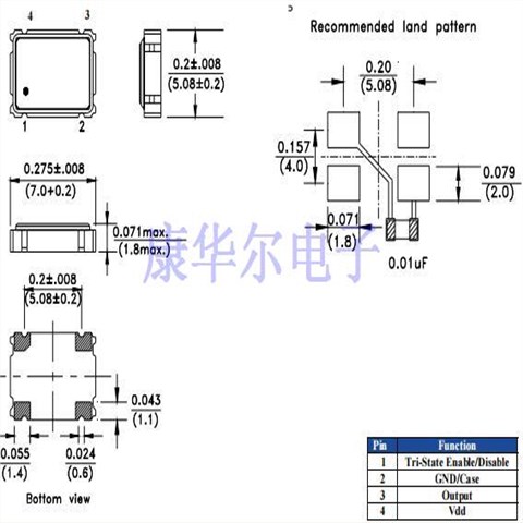 ASV-3.6864MHZ-E-T,艾博康差分晶振,7050振荡器,ASV系列晶振,HCMOS差分晶振