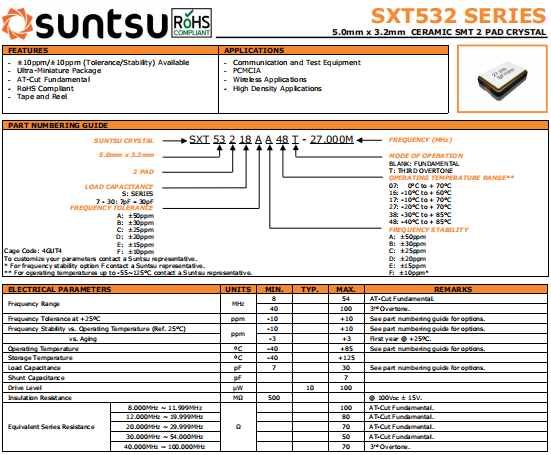 SUNTSU晶振,无源贴片晶振,SXT532晶体