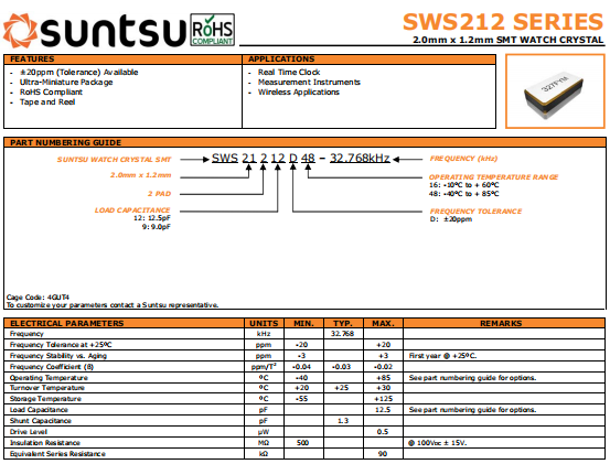 SUNTSU晶振,高精度晶振,SWS212晶体