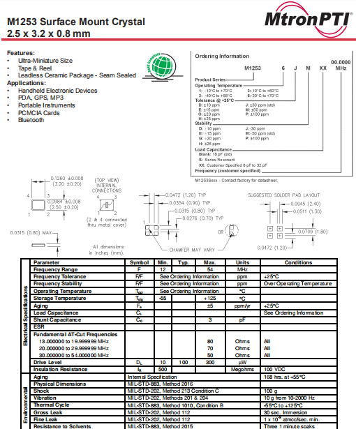 MtronPTI晶振,贴片无源晶振,M1253晶体