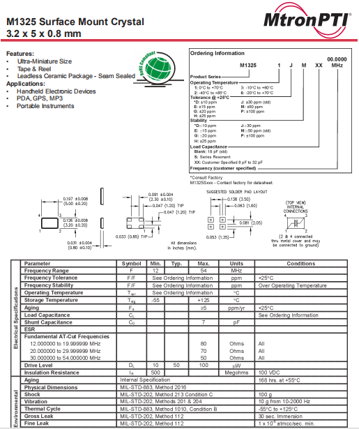 MtronPTI晶振,耐高温晶振,M1325晶体